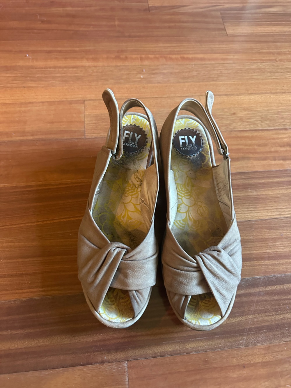 Fly London Taupe Knotted Slingback Mules